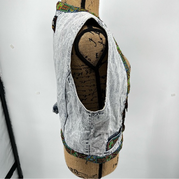 Vintage‎ Acid Wash Native Denim Vest Waistcoat Unique Artsy Eclectic 80s Medium - Picture 5 of 12